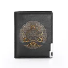 Роскошный кожаный мужской кошелек с принтом скандинавской мифологии и деревом мира, Классический держатель для кредитных карт, короткий кошелек