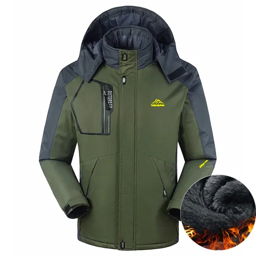 velvet men armygreen Мужская зимняя куртка для походов на открытом воздухе, Мужская теплая ветровка, мужская спортивная куртка для кемпинга, катания на лыжах, водонепроницаемая ветрозащитная куртка - Цвет: velvet men armygreen