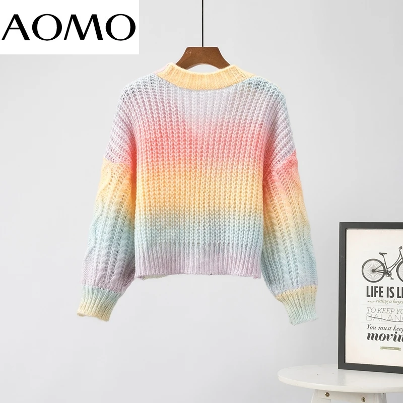 

AOMO Women Elegant Twist Tie Dyed Pattern Crop Cardigan Vintage Jumper 2021 Oversized Knitted Cardigan 7A21A