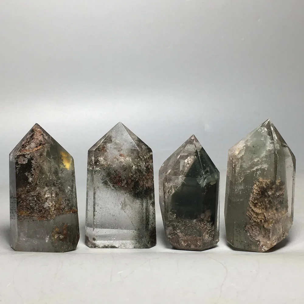 169 г 4 шт. натуральный Фантом зеленый красный призрак кварц кристалл палочка ТОЧКА