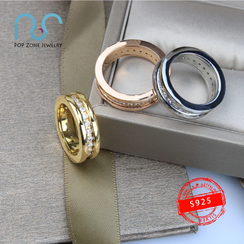 

S925 Sterling Silver Rings Brand Classic Style Rings Aperture Inlaid Diamond Fashion Jewelry Rings For Womens Couple Gift New