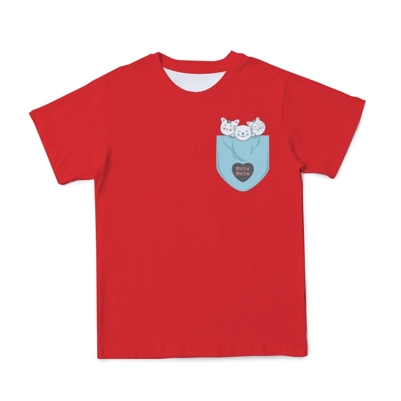 

Summer new boys and girls 3D T-shirt oversized color cat pockets fashion casual jacket cute street 4-14 year old boy tee