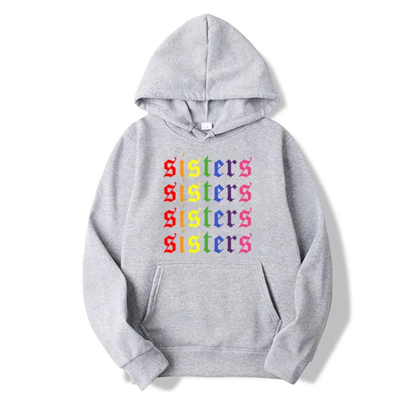 2021 Sister Letter Print Hoodie Long Sleeve Hooded Sweatshirt