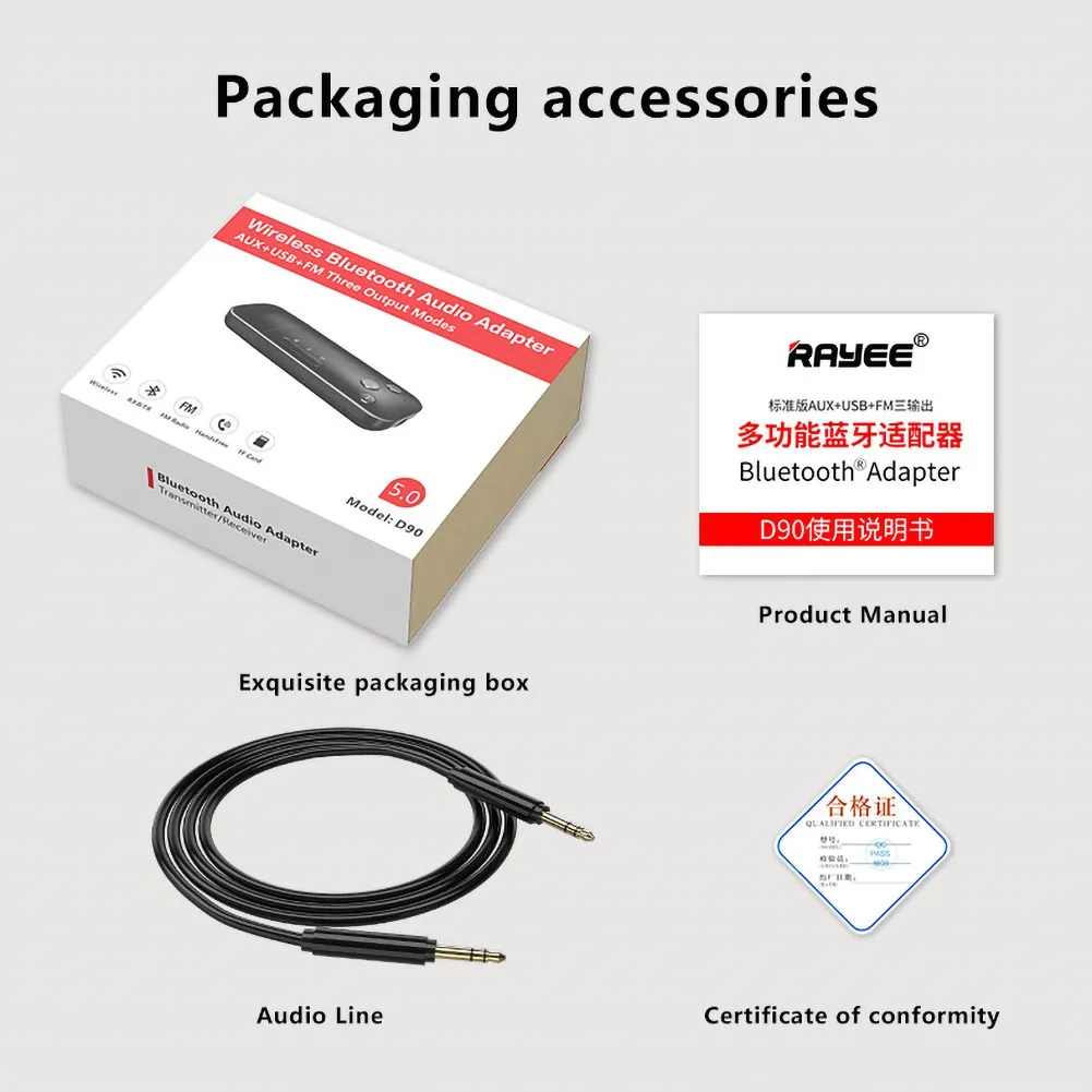 

Bluetooth Audio Receiver Dual Output AUX USB Stereo Car Hands-free Call Built-in Microphone Mic Wireless Adapter