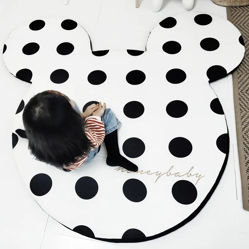 White Spots Cotton Baby Playmat 110cm Disney Mickey Rug Soft Living Room Bedroom  Bedroom Carpet for Boys  Baby Activity Center