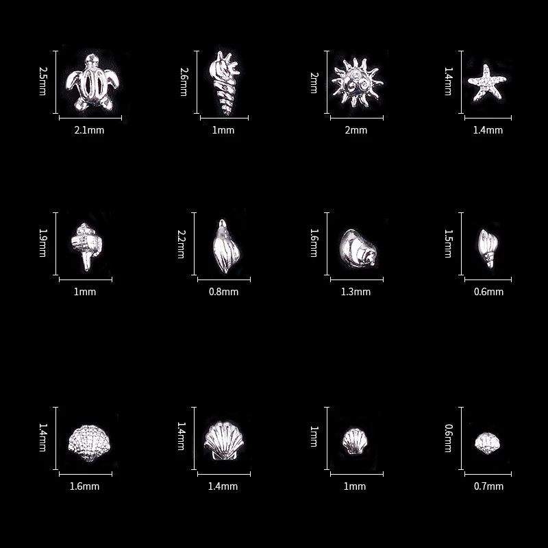 1 коробка смешанные океан Морской стиль 3D сплав ногтей искусство украшения