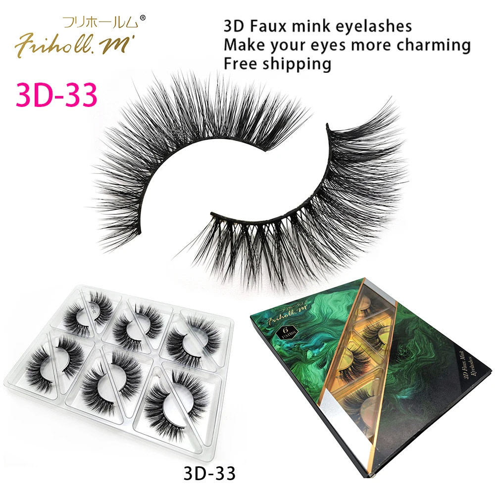 3D-33 Friholl. m шелковые ресницы, 6 пар, натуральные норковые 3d накладные ресницы для наращивания, личная этикетка, 3d синтетические шелковые ресницы - Цвет: 3D-33