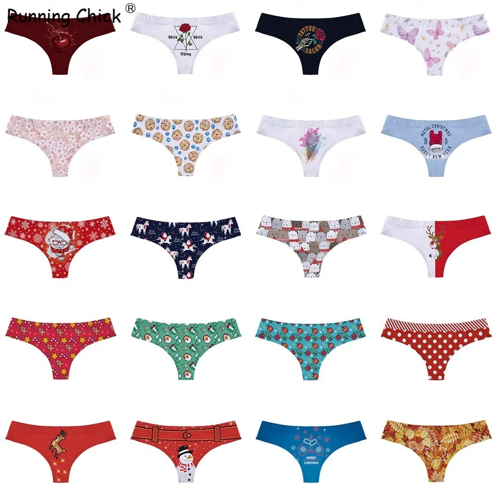 

Сексуальное дышащее женское нижнее белье с принтом Санта-Клауса и снеговика