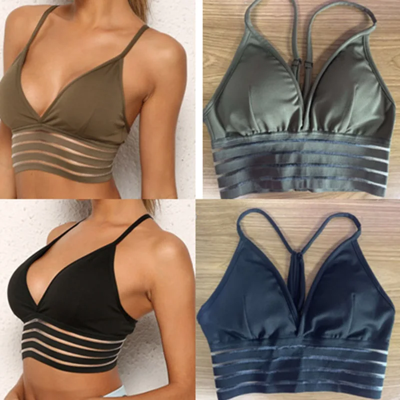 Спортивные бюстгальтеры с подкладкой бесшовные сетчатые вставки для йоги
