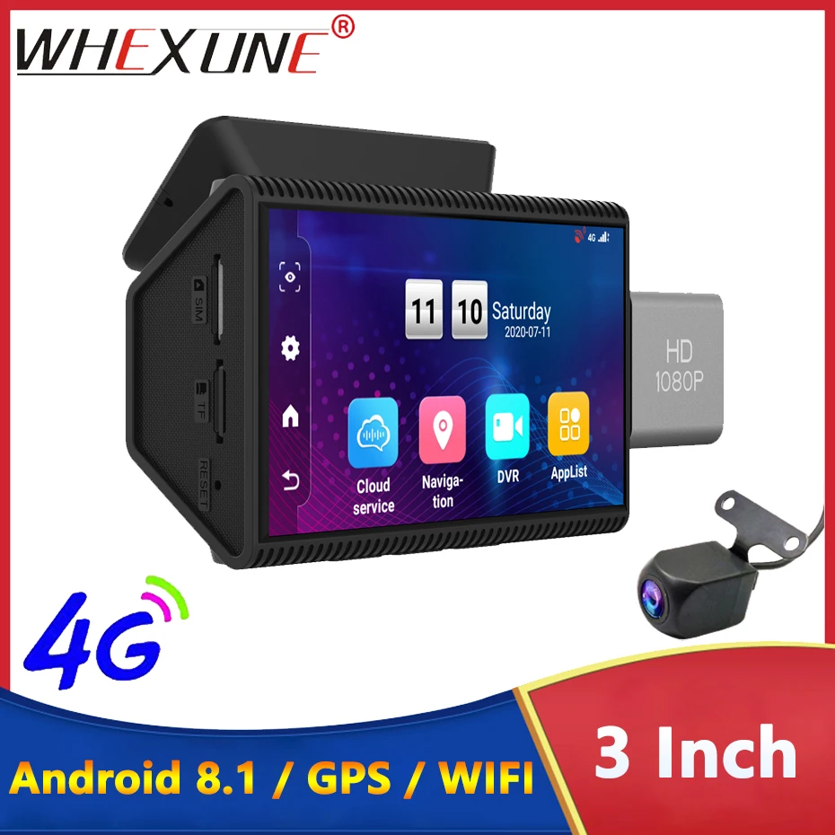4g Dash Cam Android 8.1 Auto Car Dvr Cameras Gps Tracker 1080p Dual Lens Automotive Wifi Monitor Bluetooth