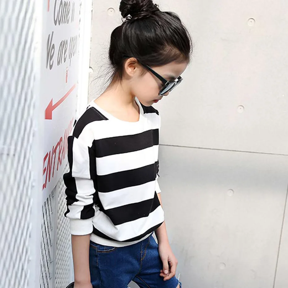 Футболка для девочек футболка в полоску Высококачественная Толстовка детская