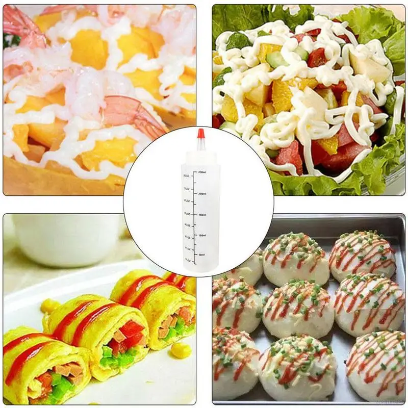 250ml Tip Bottle Sauce Oil Gravy Cruet Container Kitchen Accessories Cooking Salad Squeeze Condiment Dispenser With Scale Tools |