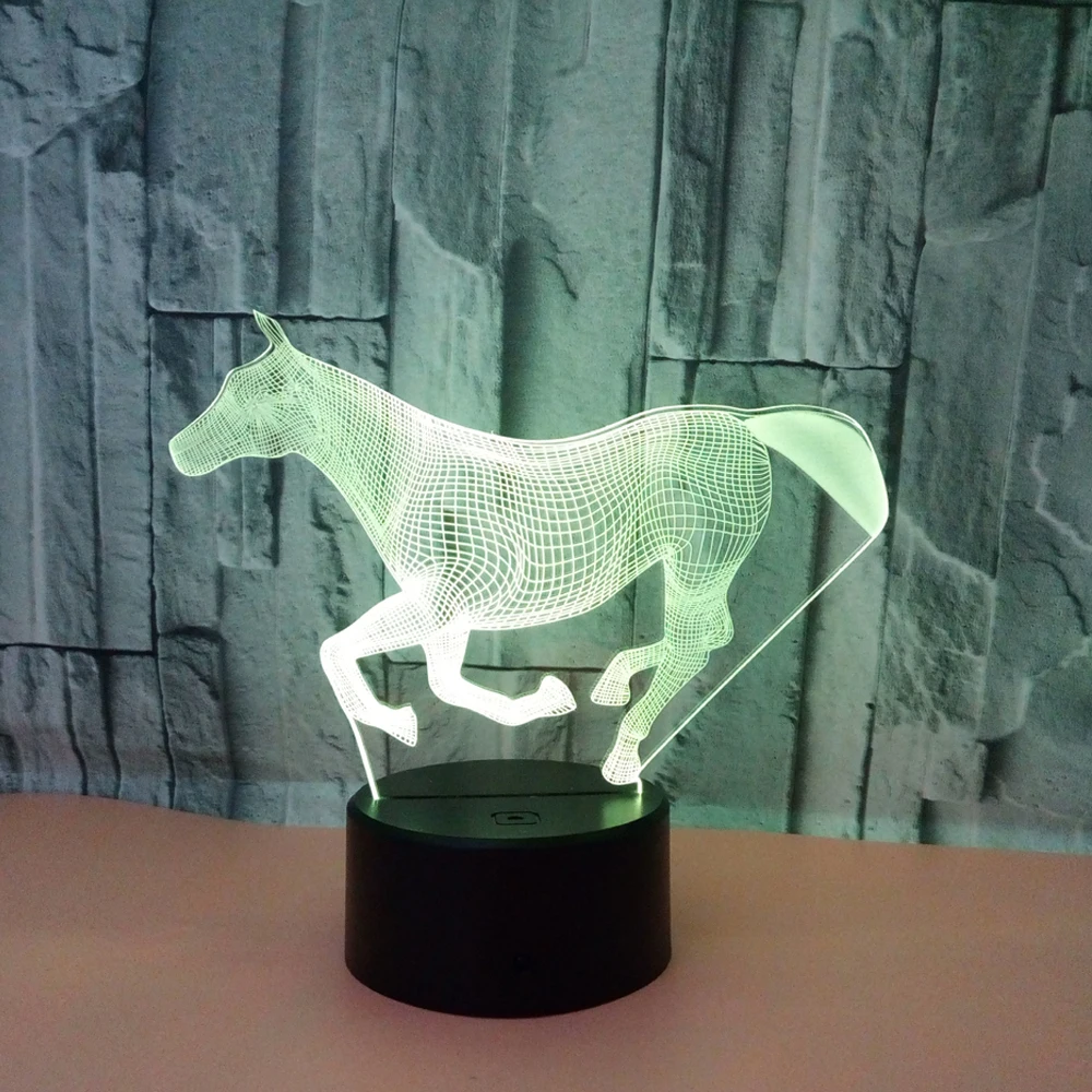 3D лампа с сенсорным управлением ночник в виде животного лошади креативный