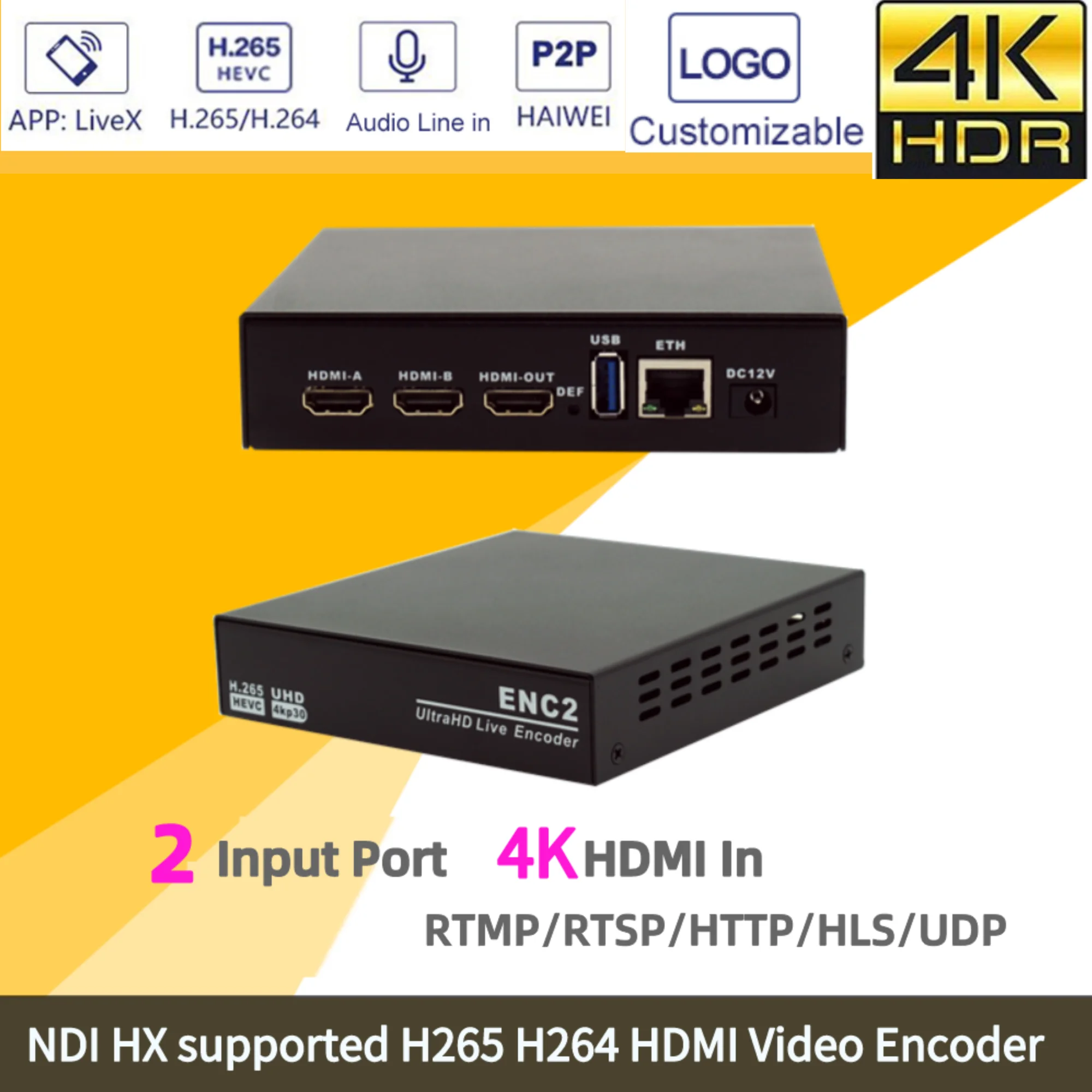 2 канальный Hdmi HEVC NDI HX с поддержкой H.264 H.265 + кодировщик видео SmartP черный декодер 4k30x2