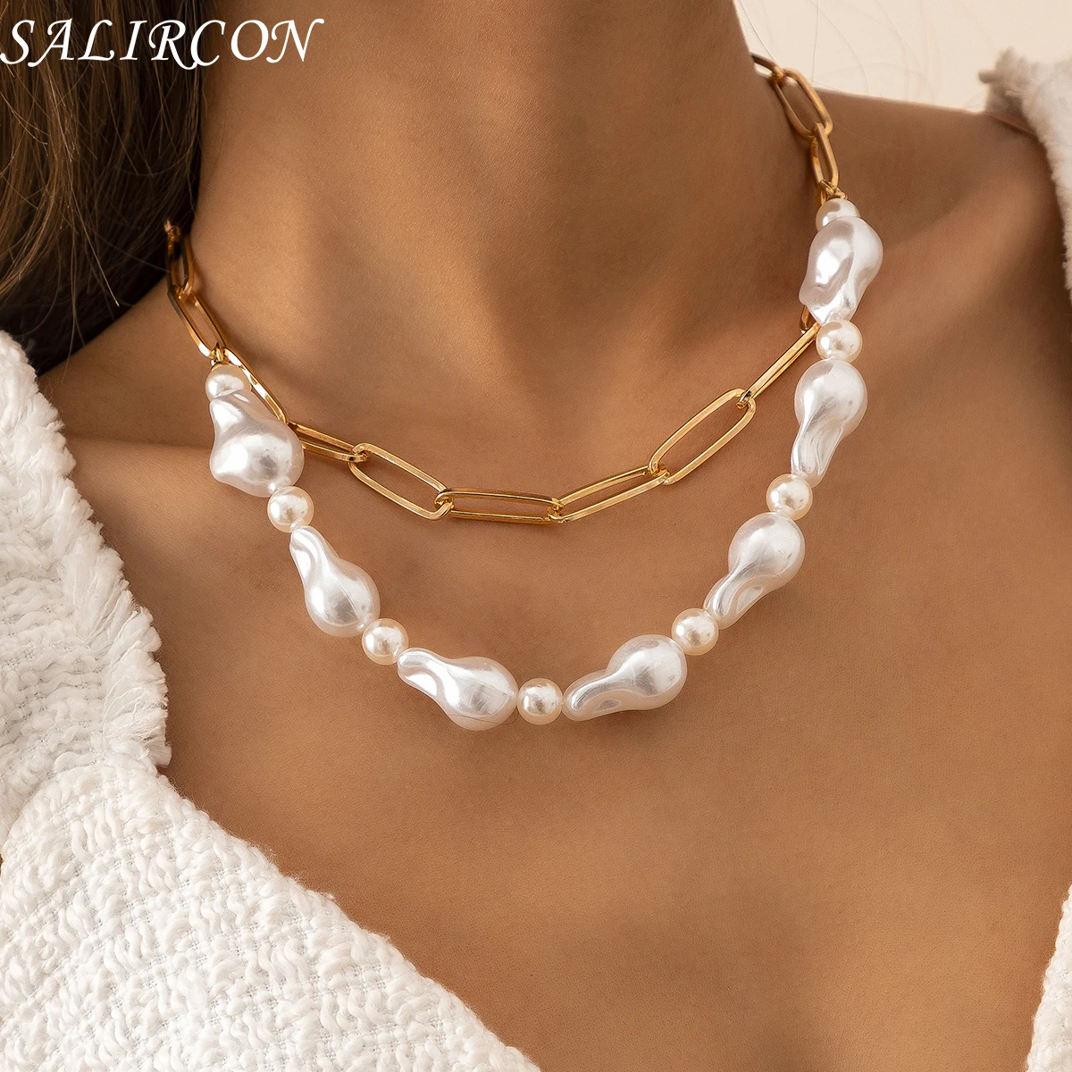 

Fashion Retro Baroque Simulated pearls Pendant Necklaces for Women Punk Multilayer Choker Collier Wedding Jewelry Kpop New 2021