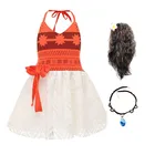 Детский Рождественский костюм Моаны, на бретелях, с открытой спиной, летнее платье с париком и ожерельем, детская одежда, карнавальный наряд для дня рождения