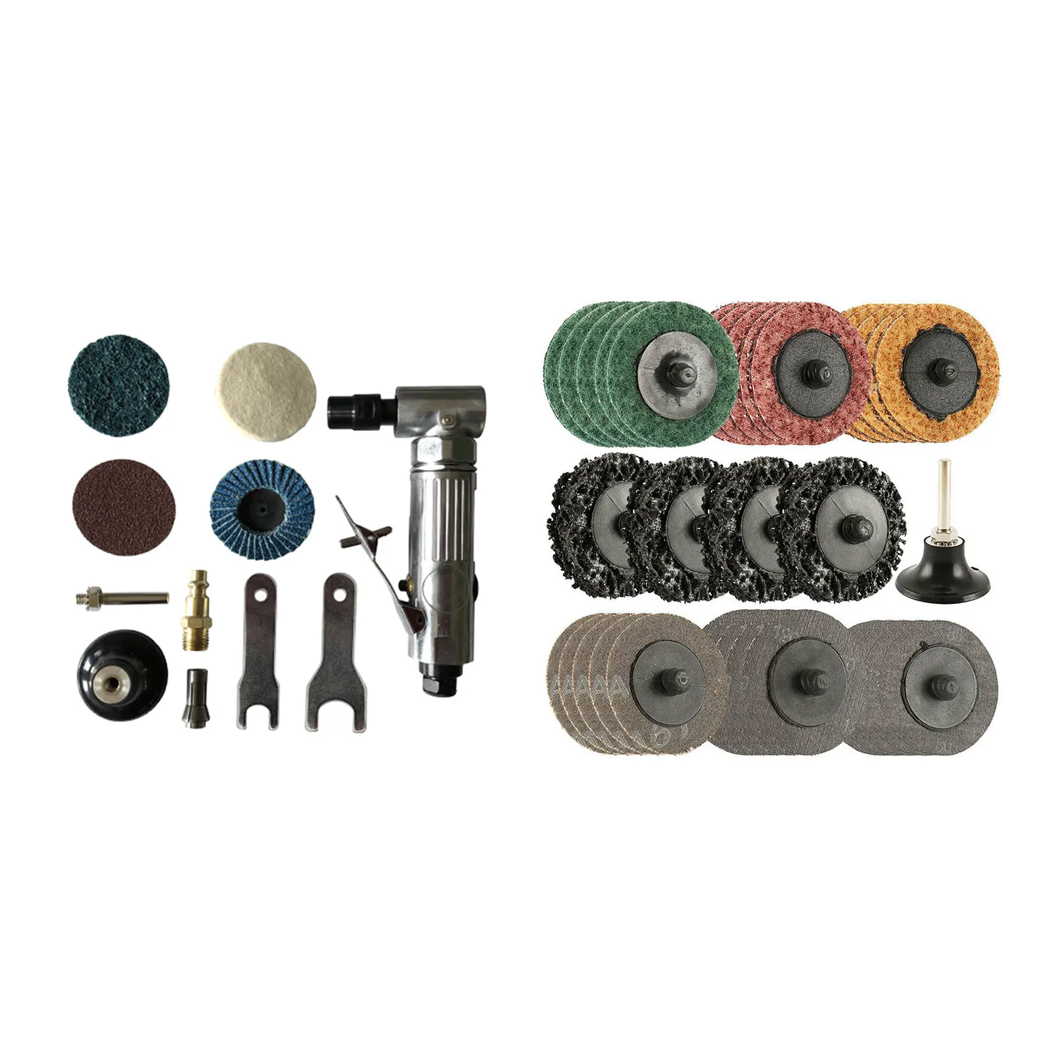 

36 Pcs Tool: 1 Pcs 1/4 Inch Air Angle Die Grinder 90 Degree Pneumatic Grinding Machine Engraving Tools Set & 35 Pcs Sanding Disc