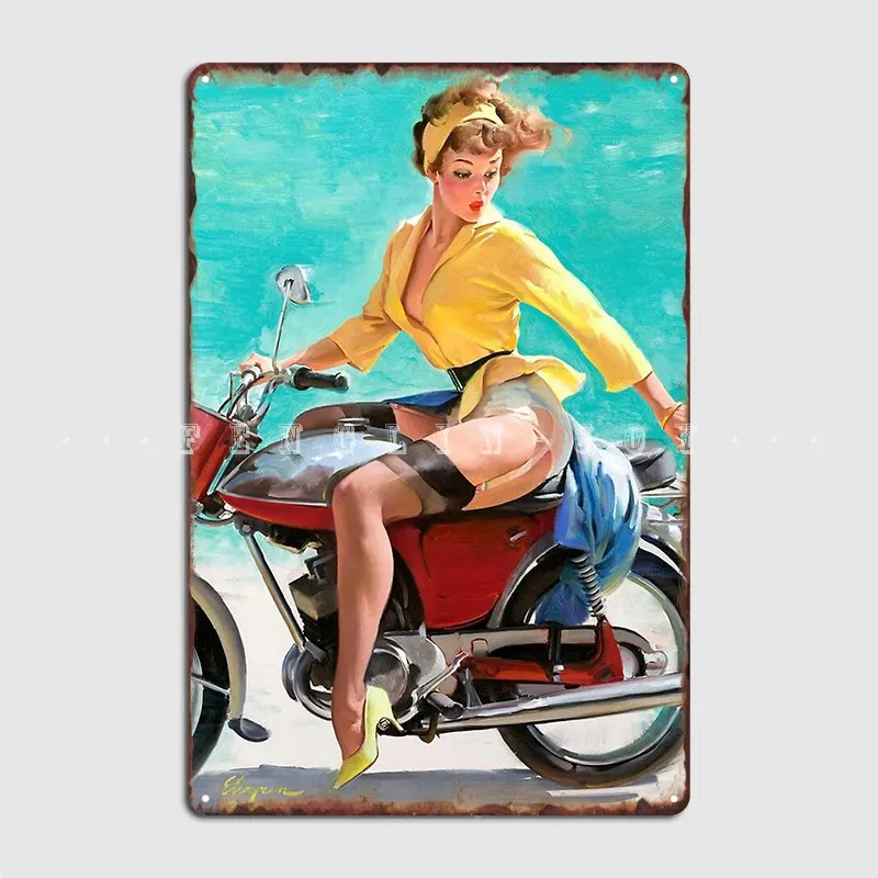 

Мотоциклетный Pinup металлический знак для девушек таблички клубный бар кинотеатр гостиная дизайн оловянный знак плакат