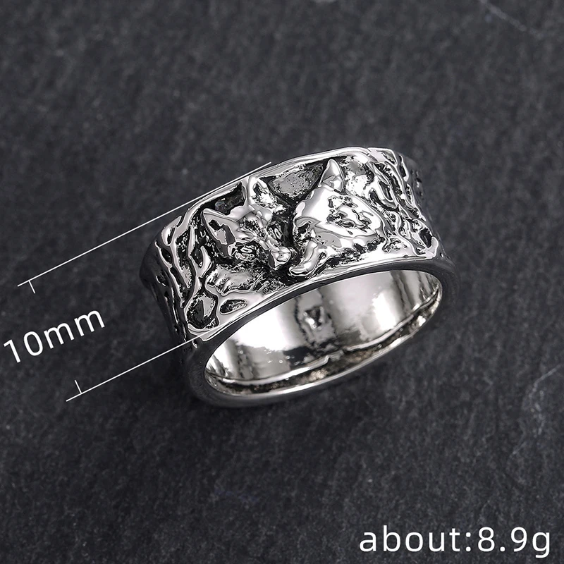 

New Retro Silver-plated Wolf Ring Punk Style Animal Wolf Head Ring Male and Female Wedding Ring Anniversary Ring Couple Gift