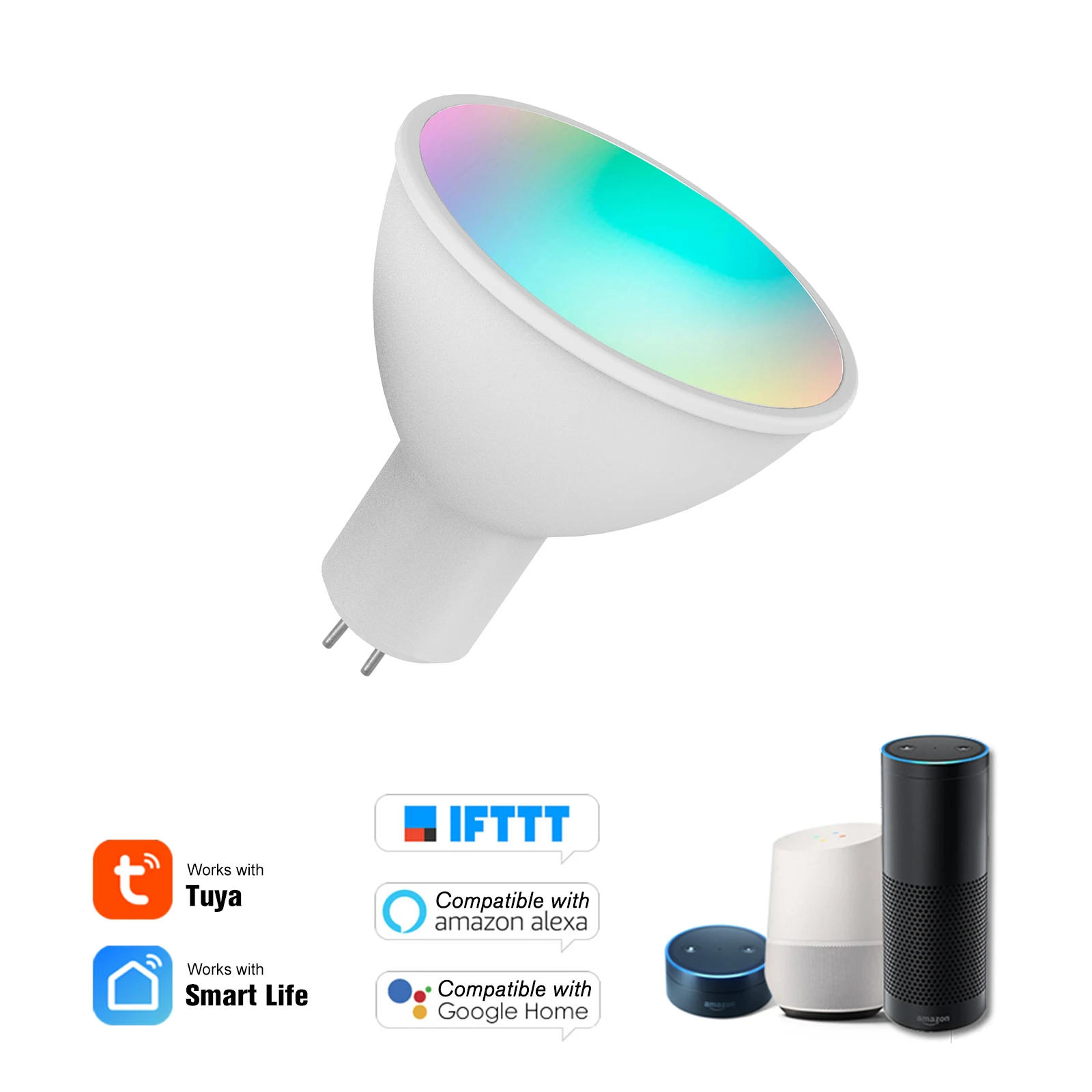 

Умная Светодиодная лампа 5 Вт GU5.3, Wi-Fi, RGB + W + C, дистанционное управление светильник приложение для телефона, голосовое управление, для Alexa, Google...