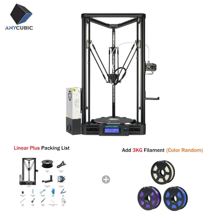 ANYCUBIC Kossel 3d Принтер шкив линейный собранный с автоматическим выравниванием большой 3D печати Impressora 3d комплект принтера - Цвет: Linear plus add 3KG