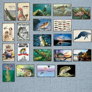 Винтажная металлическая табличка в стиле ретро с изображением рыбалки животного пейзажа, настенное украшение для дома, художественного магазина, ресторана