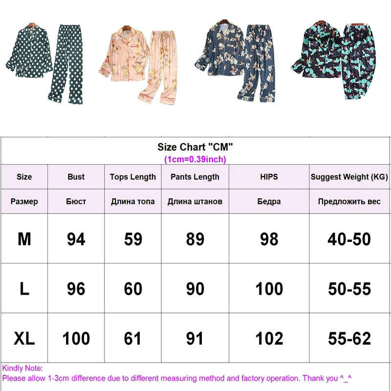 Pajamas Women Polka Dot Pijamas Sets Ice Silk Satin Sleepwer Suits Spring Fashion Homewear Long Sleeve Printing Pyjamas Rayon