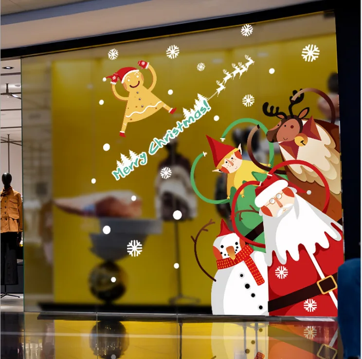 Съемные рождественские наклейки на стену окна спальни гостиной стеклянные двери