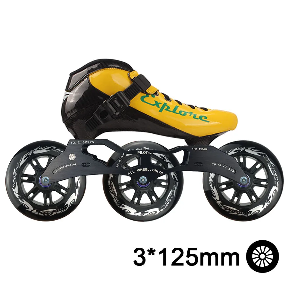 Yellow Black ISPORTS скоростные роликовые коньки из углеродного волокна для соревнований 3*125 мм или 4*100/110 мм уличные гоночные коньки Patines роликовые коньки SH56 - Цвет: Yellow Black