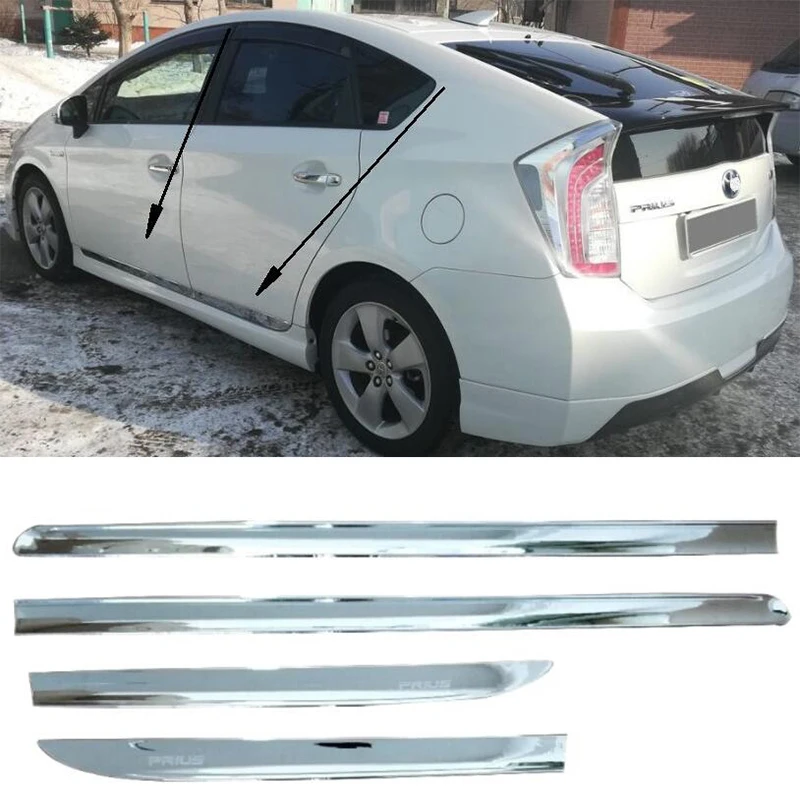 CEYUSOT For 4PCS Toyota Prius Door Trim Strip Accessories Anti-Collision Silver Plating Refit Special Decoration Body kit 10-15