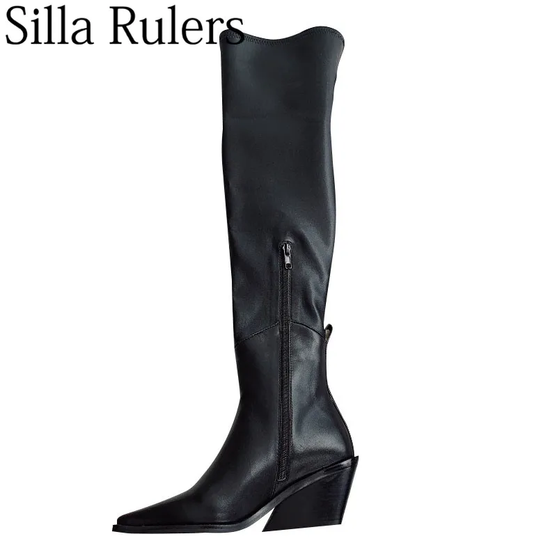 2019 г. эластичные сапоги с острым носком для подиума Женские Сапоги выше колена на