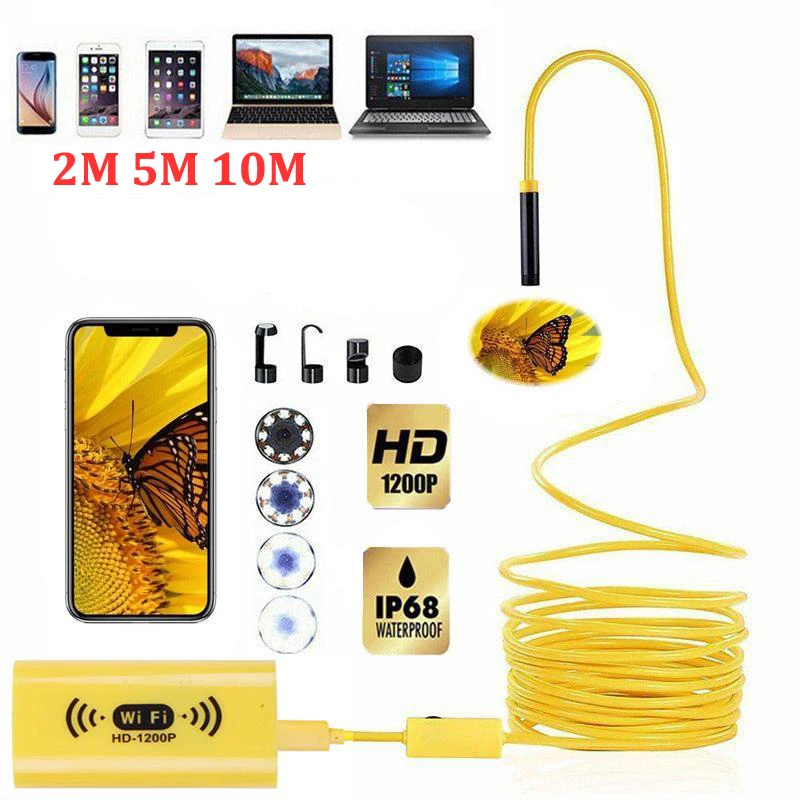 Эндоскоп HD 1200P 5 м мини-камера Wasserdicht Harten Draht Drahtlose 8 мм светодиодный эндоскоп für android