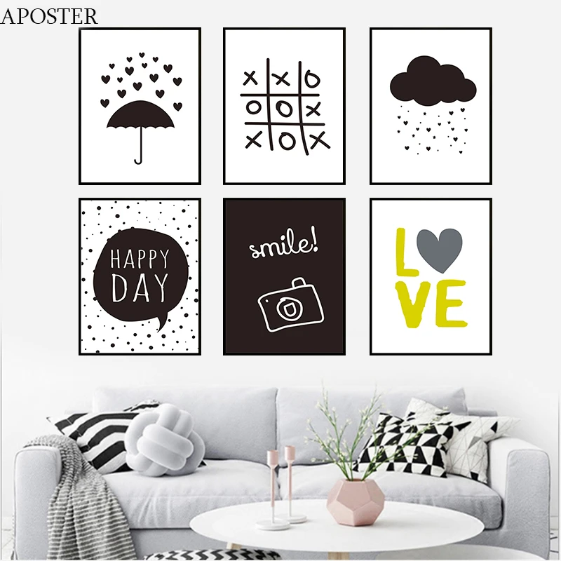 Скандинавский счастливый день любовь Улыбка и дождь холст настенный