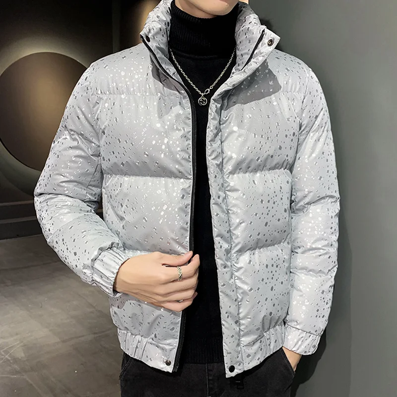 Fashion Water Drop Print Men's Jackets Winter Thicken Warm Casual Short Parka Streetwear Jacket Korean Overcoat Male Clothing