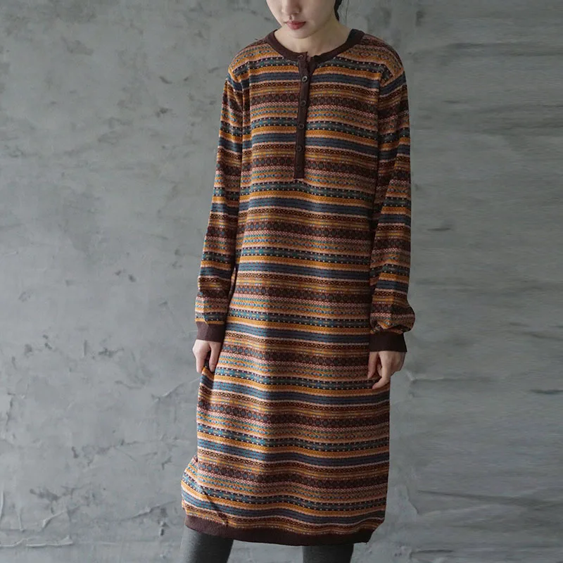 Новинка 2019 зимнее свободное Полосатое вязаное платье с круглым вырезом и
