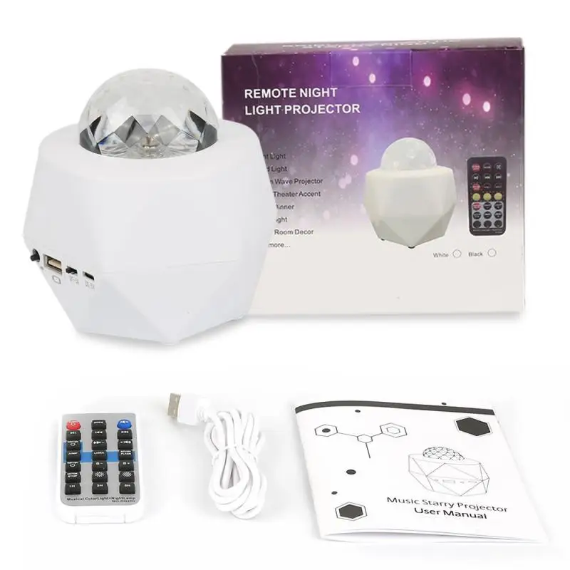 

Colorful Starry Projector NightLight 10 Lighting Mode Timing Function Atmosphere Light Remote Control Lamp With BT Music Speaker