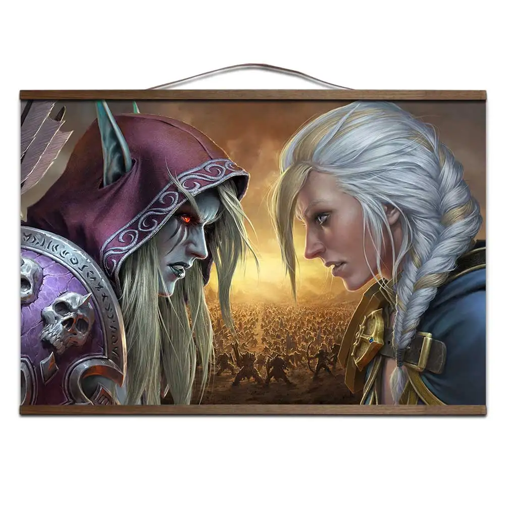 2 World of Warcrafts Битва за Azeroth плакат Sylvanas Anduin Jaina плакат с твердой древесины подвесной прокрутки украшения живопись - Цвет: 2