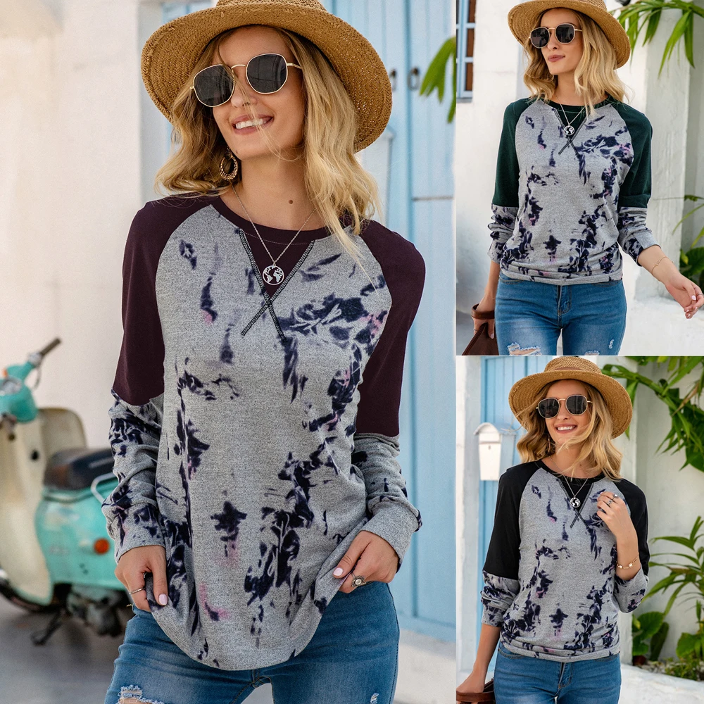 

Autumn Clothes Long Sleeve T shirt Women Cotton Oversized Tie Dye Top Tee O-Neck Casual Streetwear Women T shirts 2020 Fashion