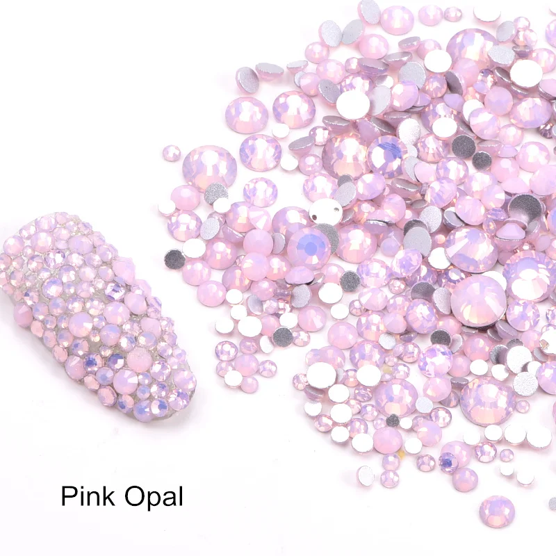 

Pink Opal ss6 ss8 ss10 ss12 ss20 ss30 3D Nail Rhinestones Flatback Glass Strass Non HotFix Rhinestone For DIY Nails H0008