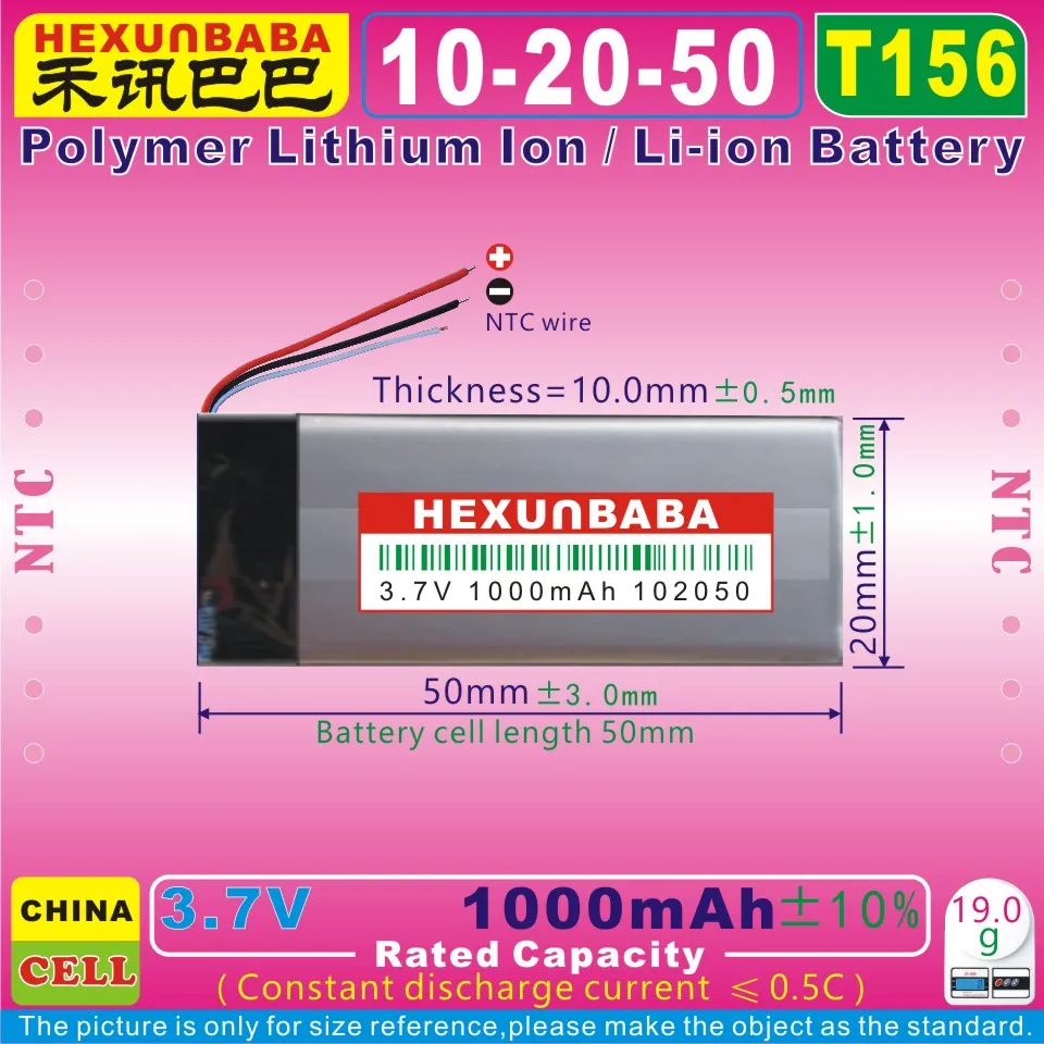 2pcs [L919] 3.7V 1000mAh [102050] Polymer Lithium Ion Battery For CAMERA Record PENBluetooth EarphoneMP3 | Электроника
