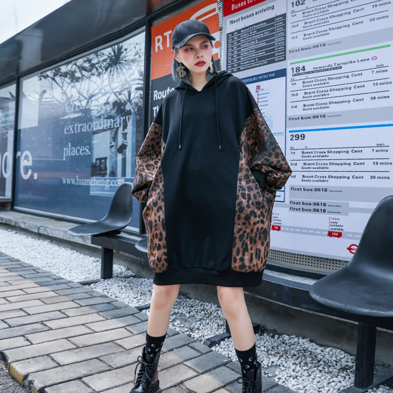 [EAM] Свободная Толстовка с леопардовым принтом, хит цвета, новинка, с капюшоном, с длинным рукавом, для женщин, большой размер, модная, Осень-зима, 1B850