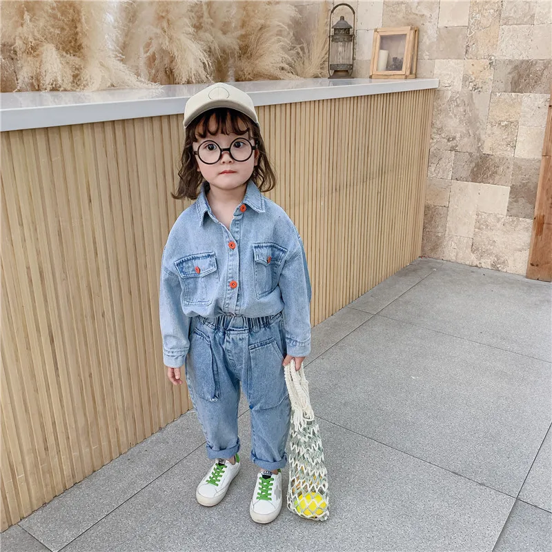 2020 г. новые весенние джинсы с длинными рукавами для мальчиков и девочек комплект