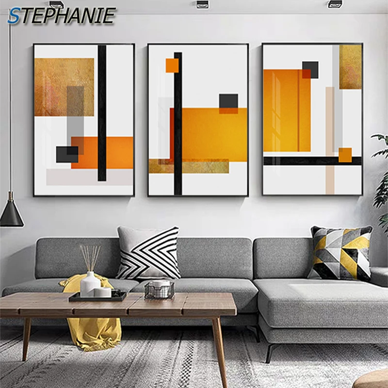 

Minimalist Geometric Poster Modern Canvas Art Nordic Print Yellow Black Wall Art Pictures for Living Room Abstract Wall Painting