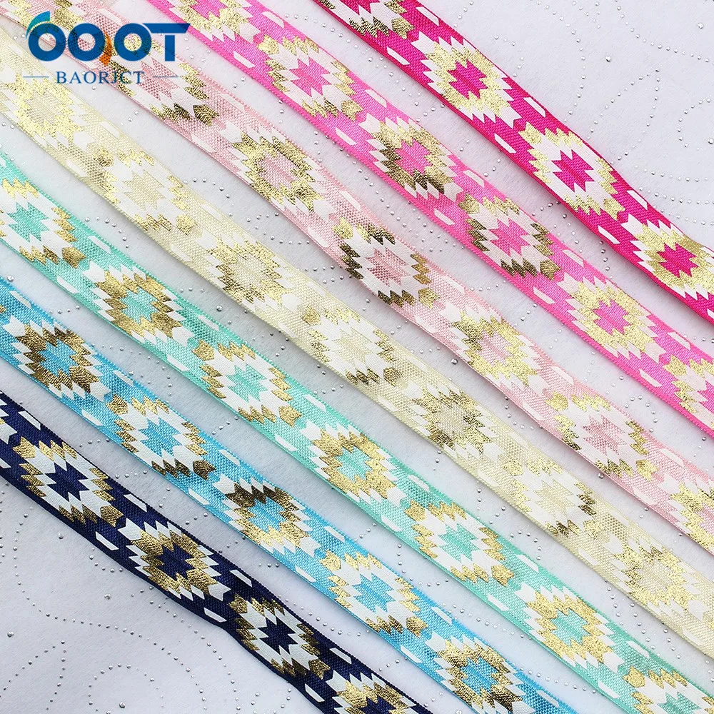 16 мм 10 ярдов/горячее тиснение золотом геометрический эластичный откидной