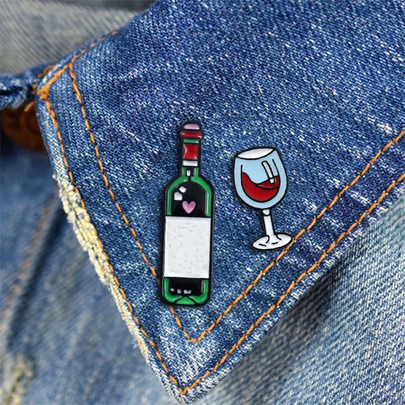 Эмалированная брошь в форме Красной бутылки вина и винных очков значок для