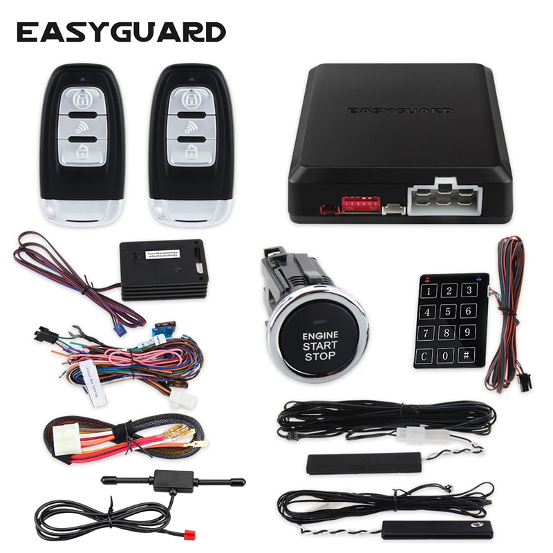 EASYGUARD Пассивный Автозапуск сигнализации Комплект для автоматического дистанционного запуска двигателя кнопка запуска стоп сенсорный ввод пароля DC 12 В