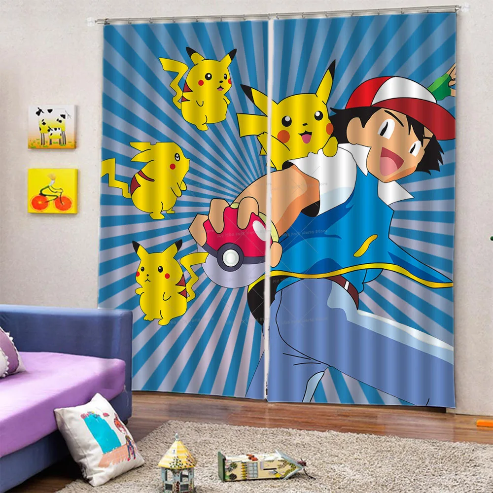 Детские занавески для окон Pikachu спальни с покемоном мальчиков и девочек милые