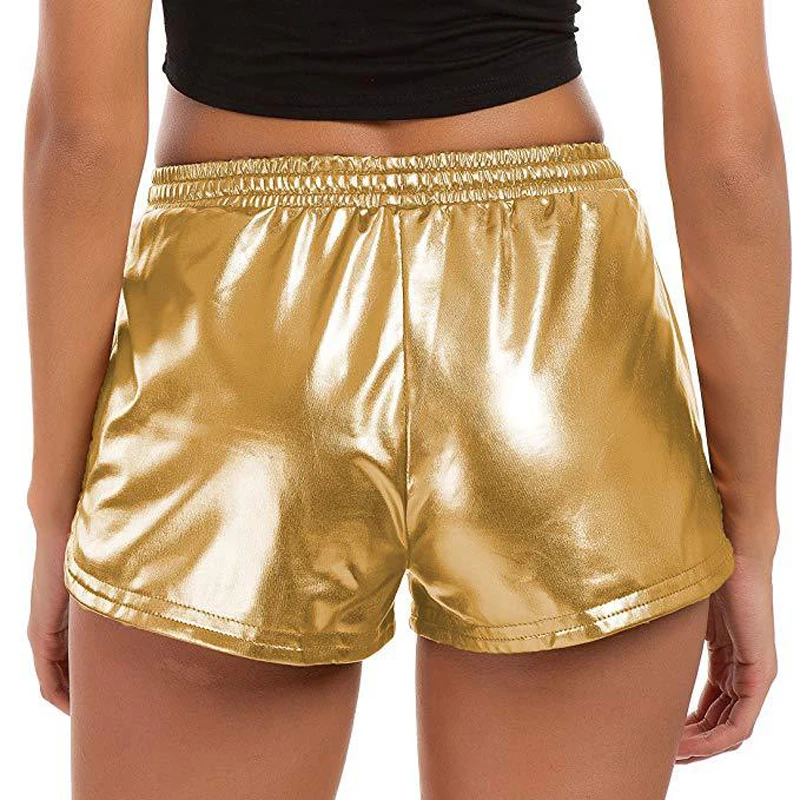 

Summer PU Leather Road Shorts Solid Casual Short Femme Female Celebrity Party Club Women Elastic Waist Bright Shorts Plus Size