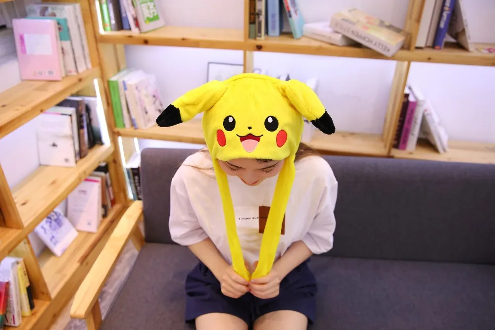 Pikachu очень мягкий детский рюкзак, Высококачественная Милая шапка, подвижные уши, мягкая кукла, сумка через плечо, Подарочный Кошелек для монет, игрушка для детей