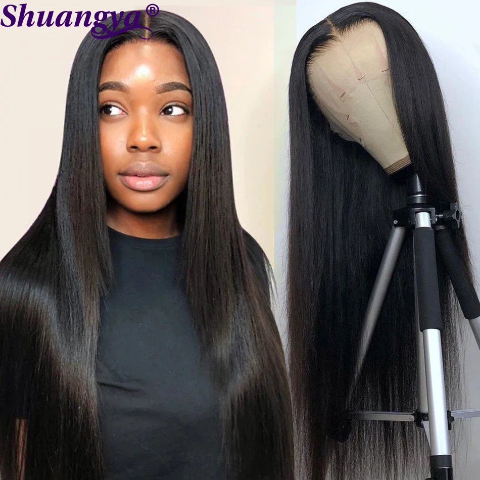 Bone Straight Human Hair Wigs 4x4 Lace Closure Wig 180 Density Brazilian Remy Human Hair Lace Wigs For Black Women Shuangya Hair